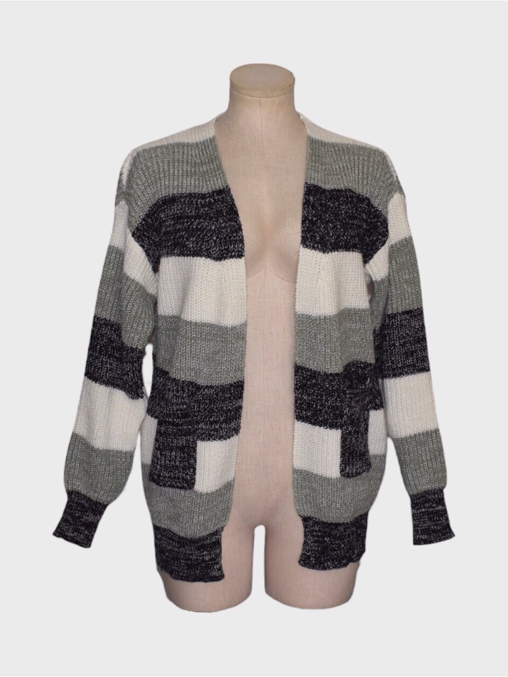 Striped Open Front Knit Cardigan Sweater